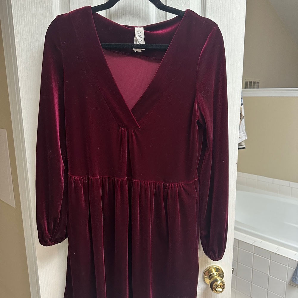 Burgundy Velvet Long Sleeve Dress